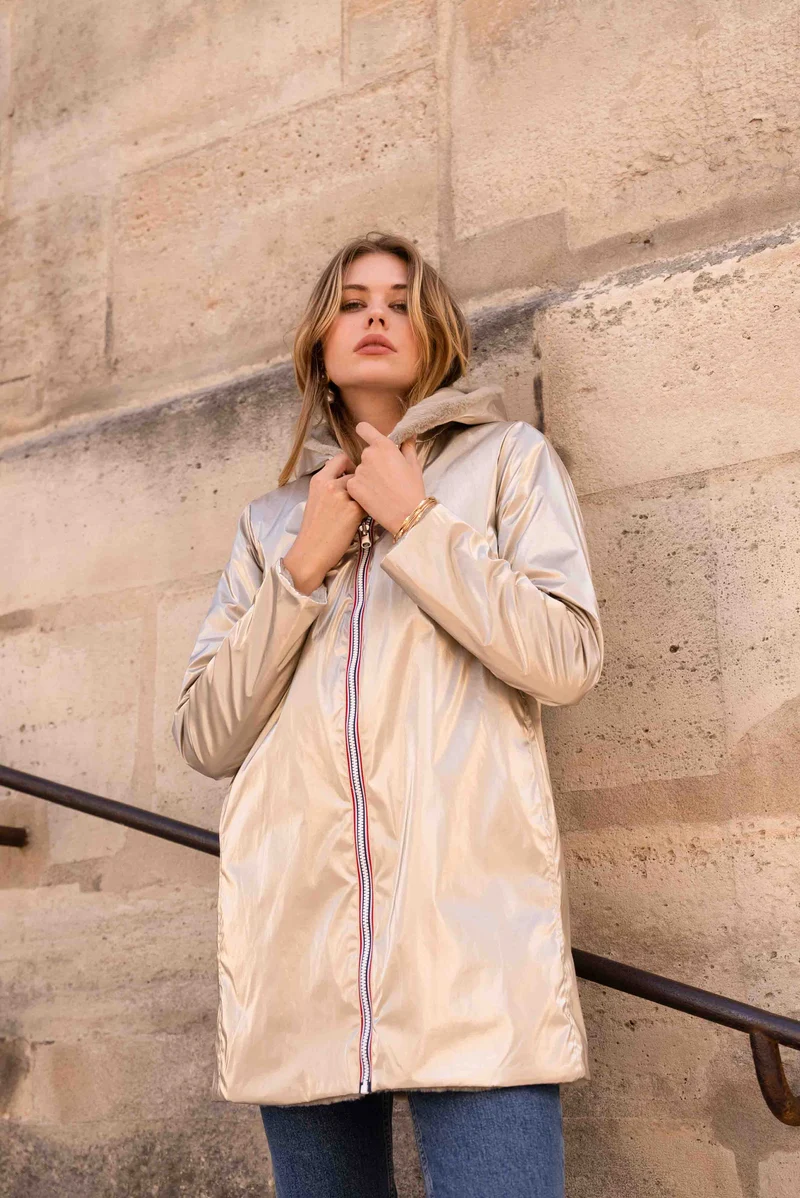 Imperméable fourré réversible long