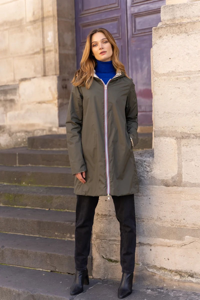 Imperméable réversible long mi-saison
