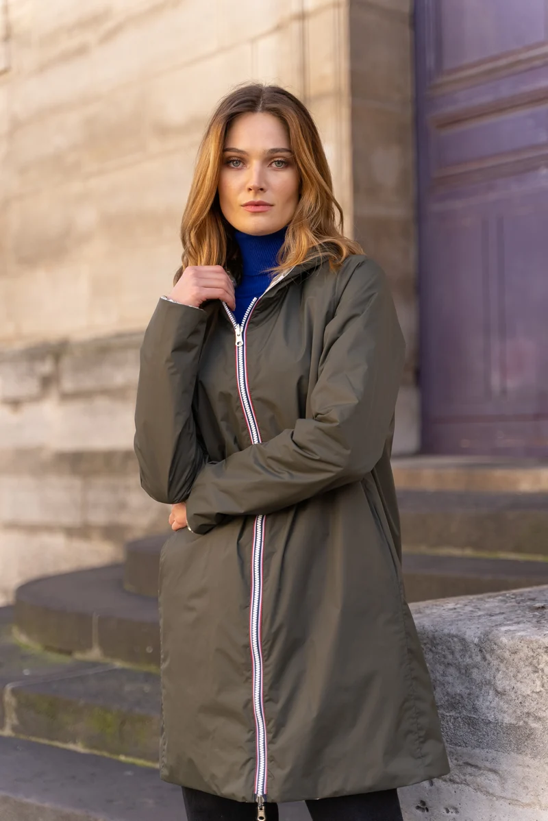 Imperméable réversible long mi-saison