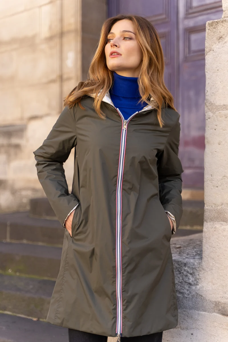 Imperméable réversible long mi-saison
