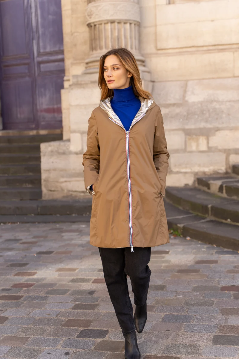Imperméable réversible long mi-saison