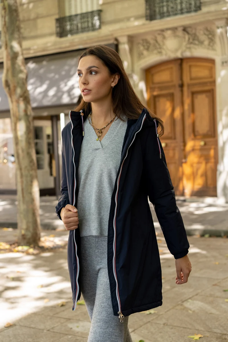 Imperméable fourré long avec cordon
