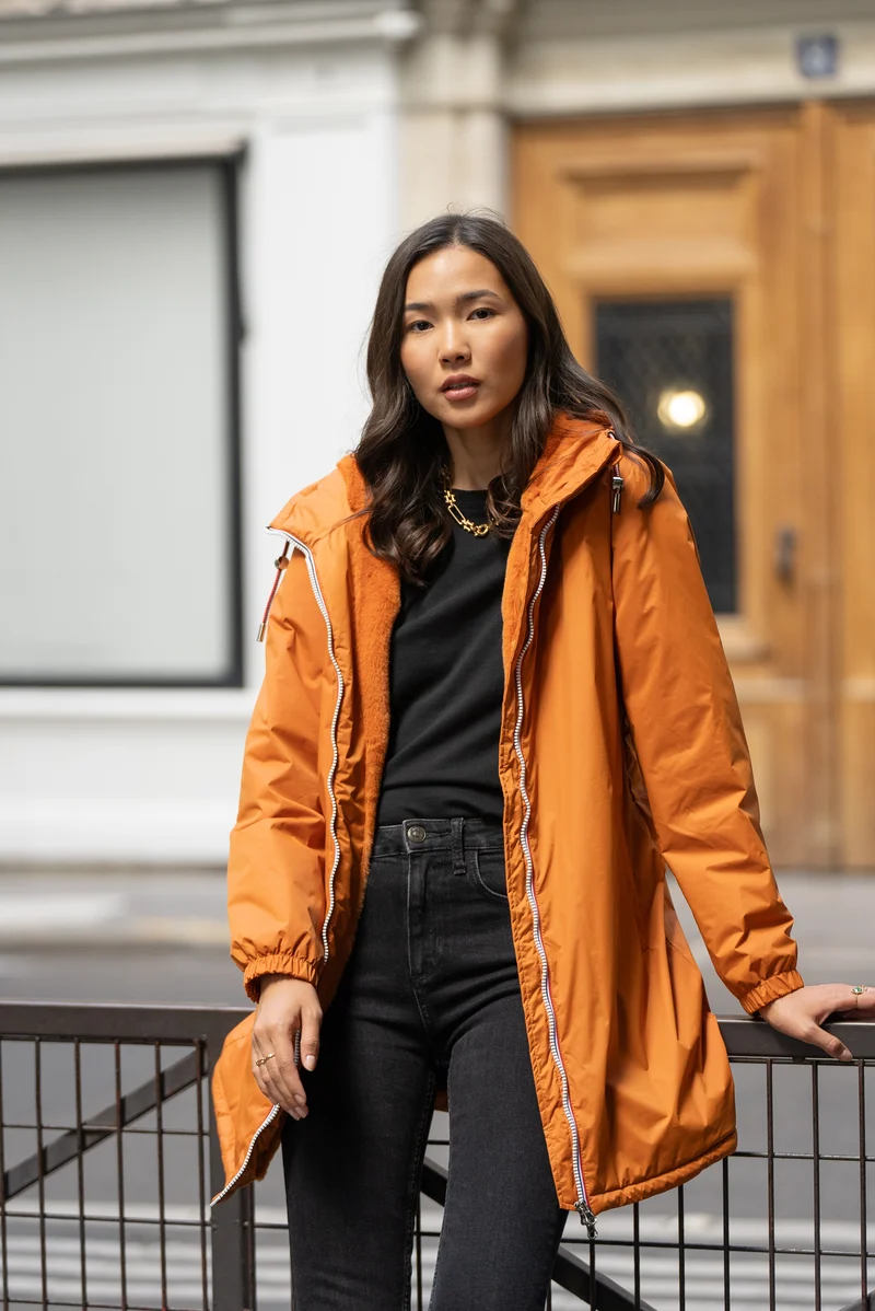 Imperméable fourré long avec cordon