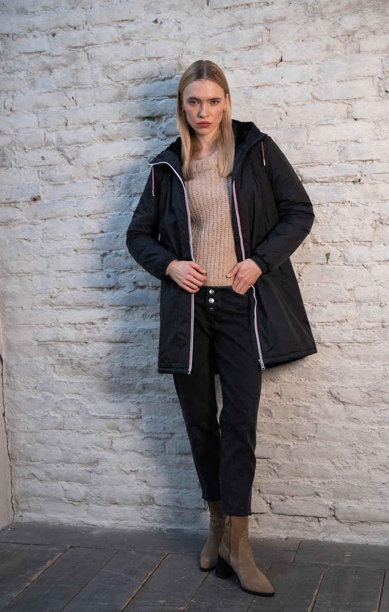 Imperméable fourré long avec cordon