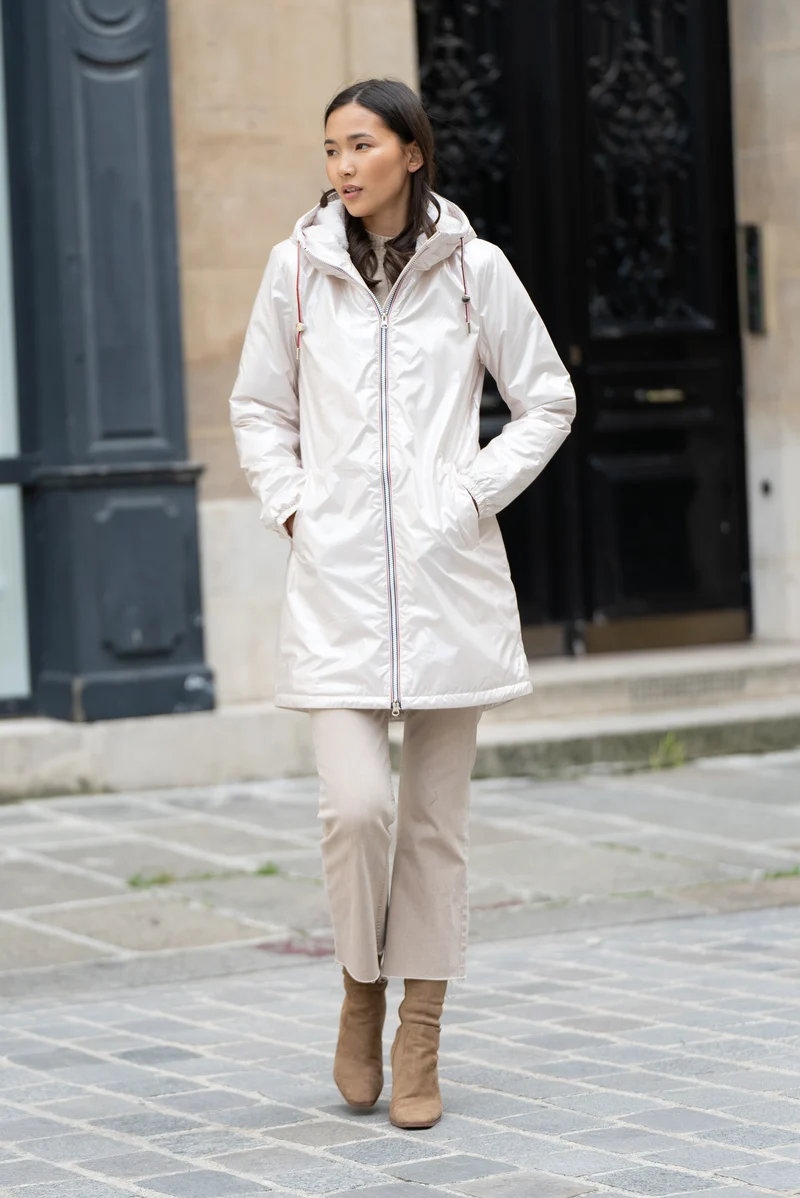 Imperméable fourré long avec cordon