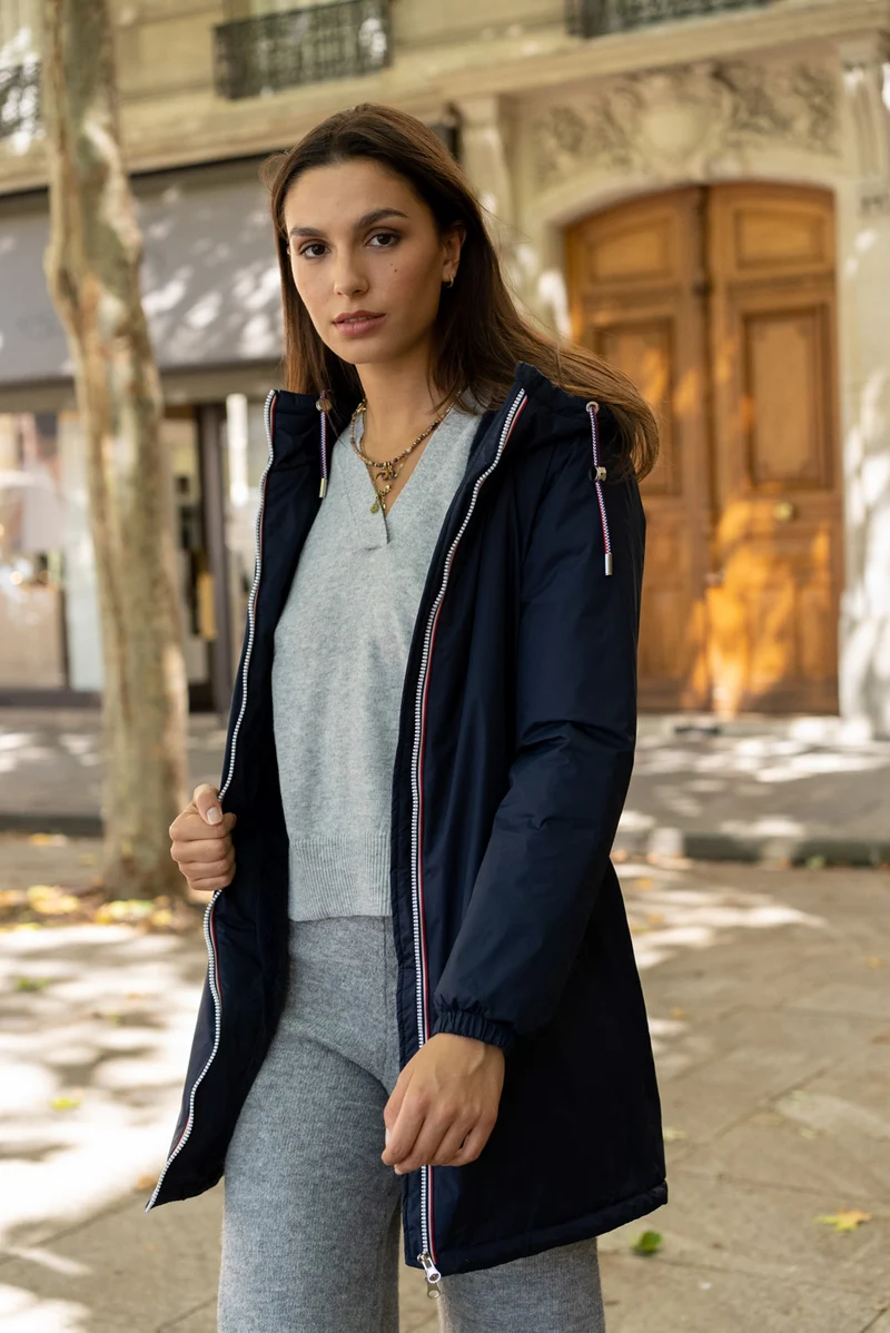 Imperméable fourré long avec cordon