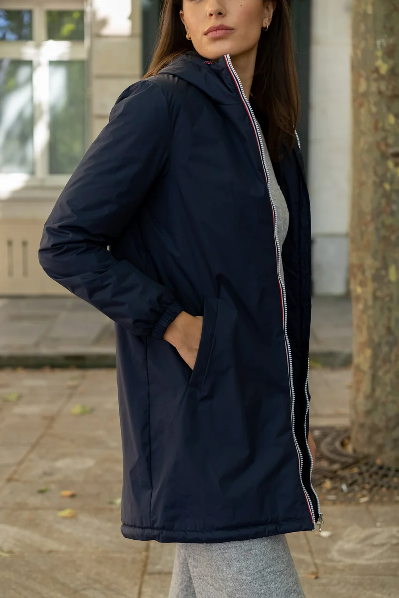 Imperméable fourré long avec cordon