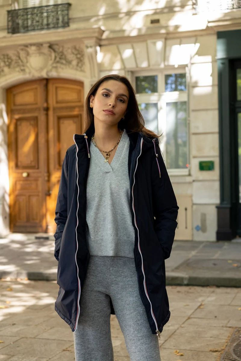 Imperméable fourré long avec cordon