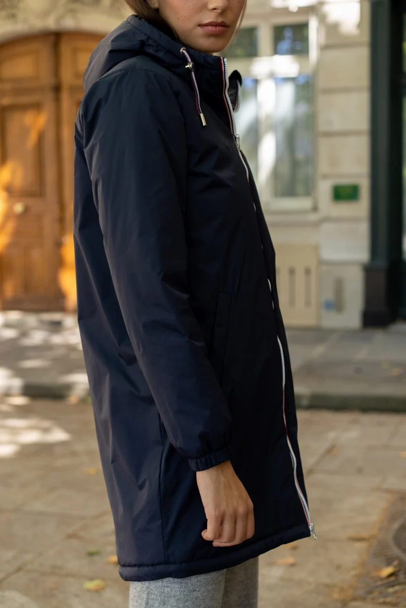 Imperméable fourré long avec cordon