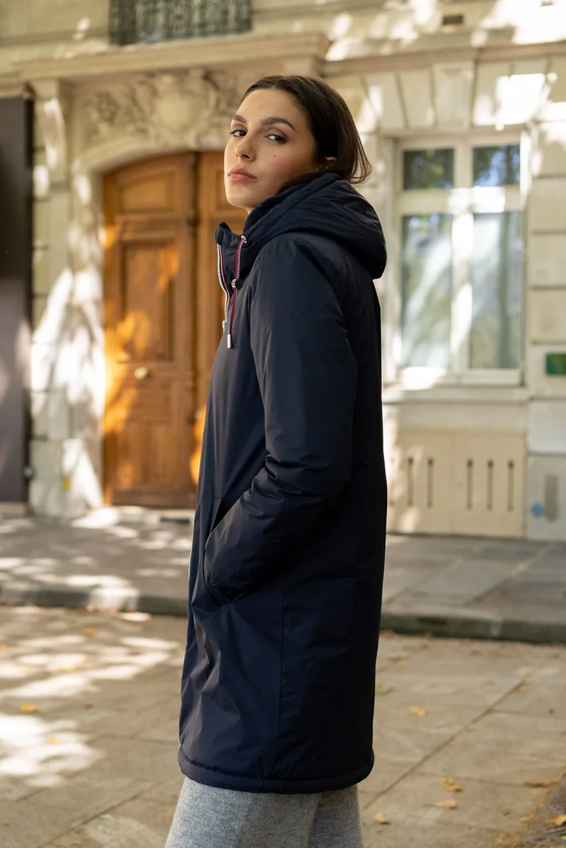 Imperméable fourré long avec cordon