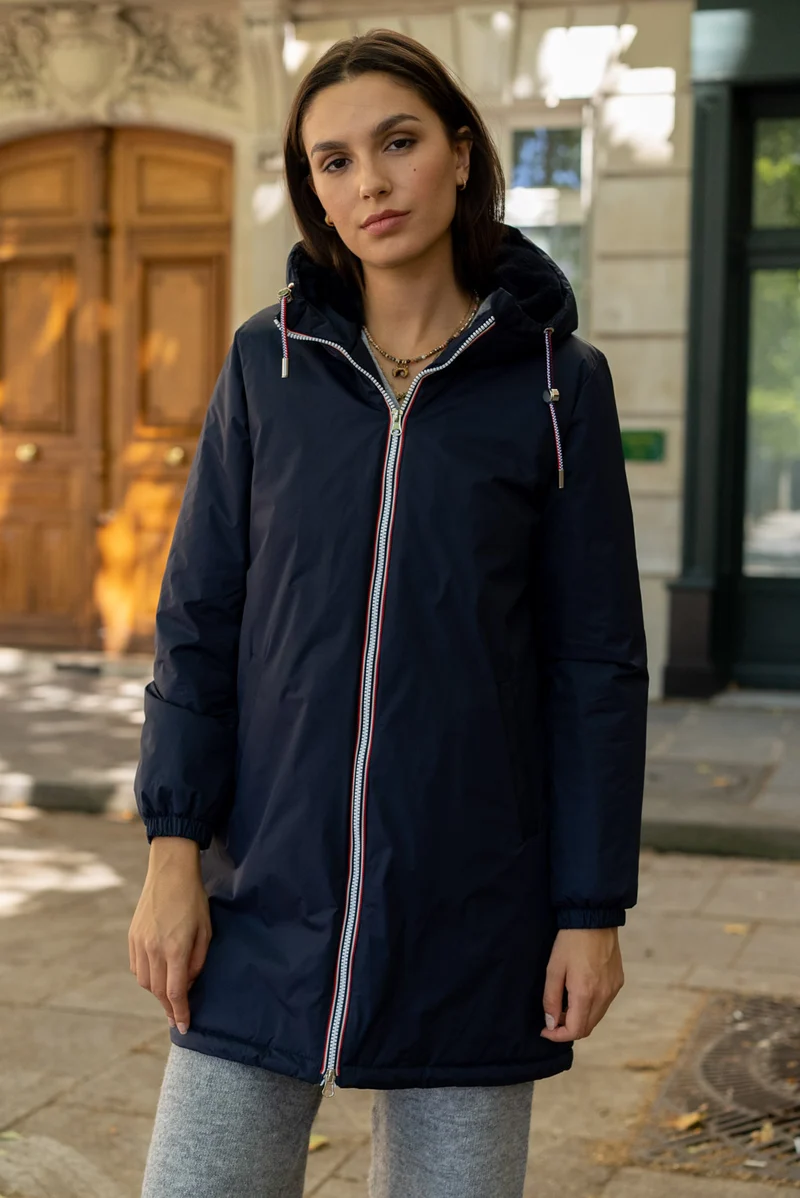 Imperméable fourré long avec cordon