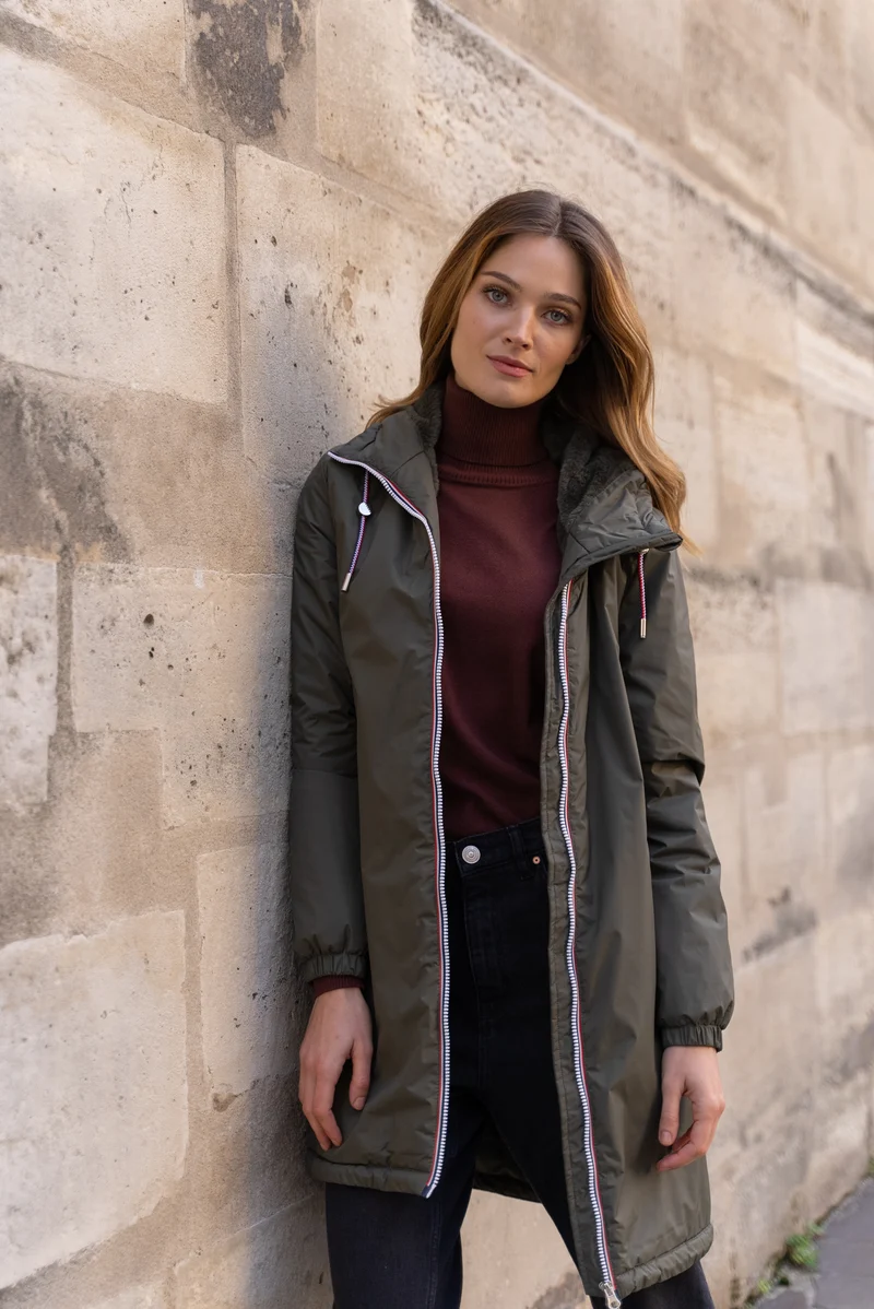 Imperméable fourré long avec cordon