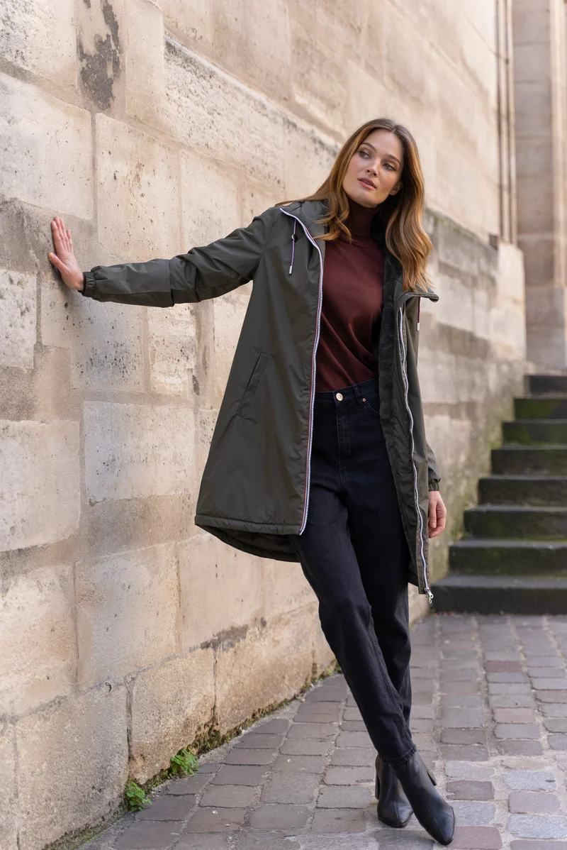 Imperméable fourré long avec cordon