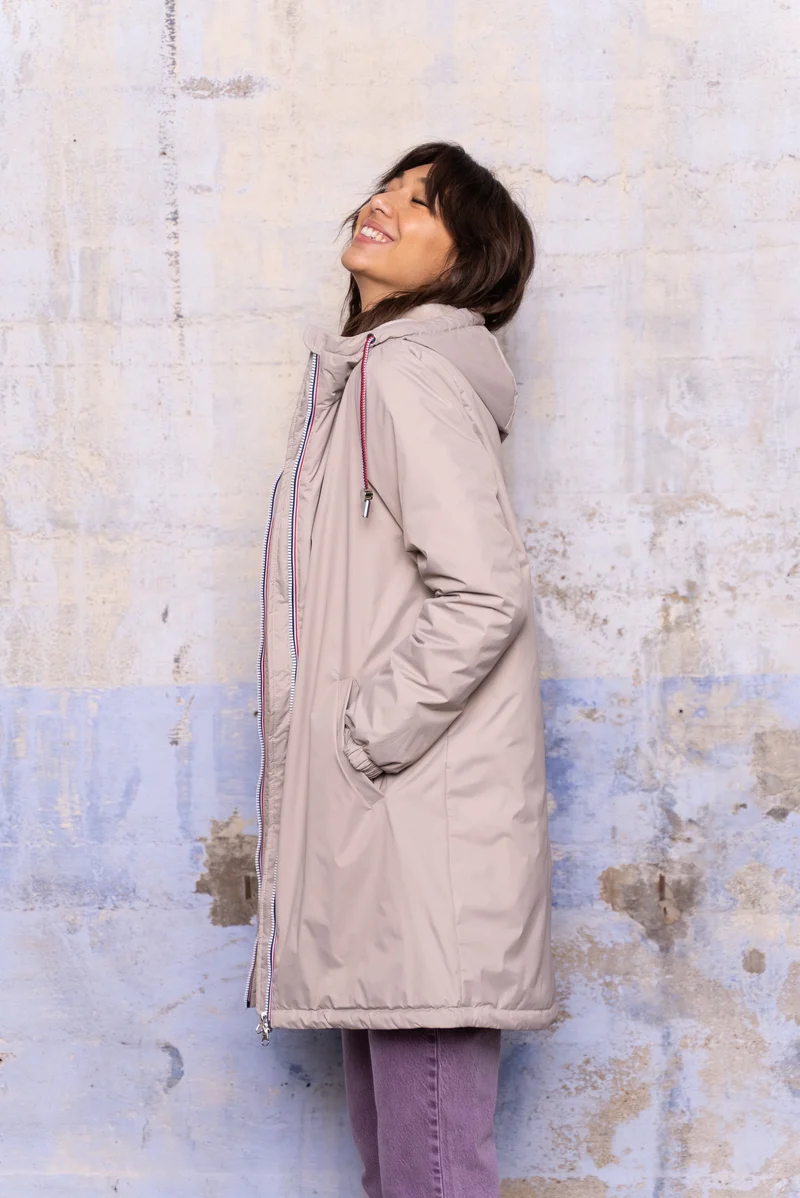 Imperméable fourré long avec cordon