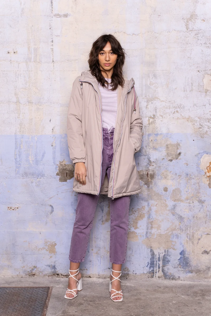 Imperméable fourré long avec cordon