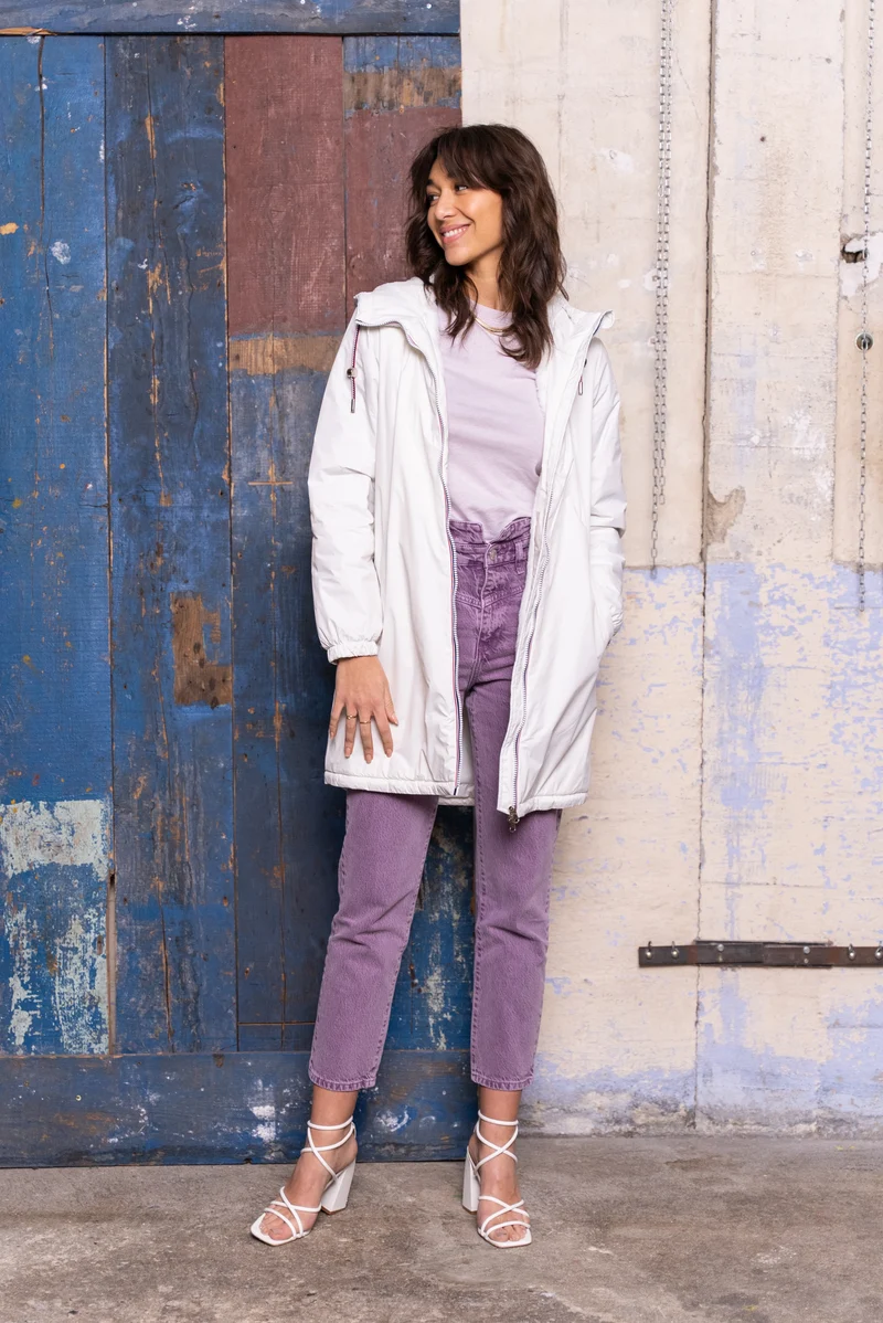 Imperméable fourré long avec cordon