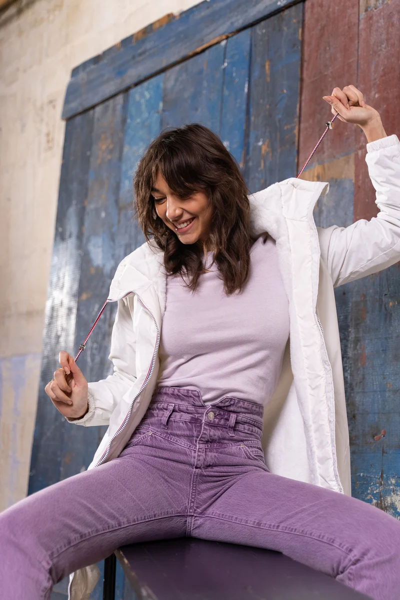Imperméable fourré long avec cordon