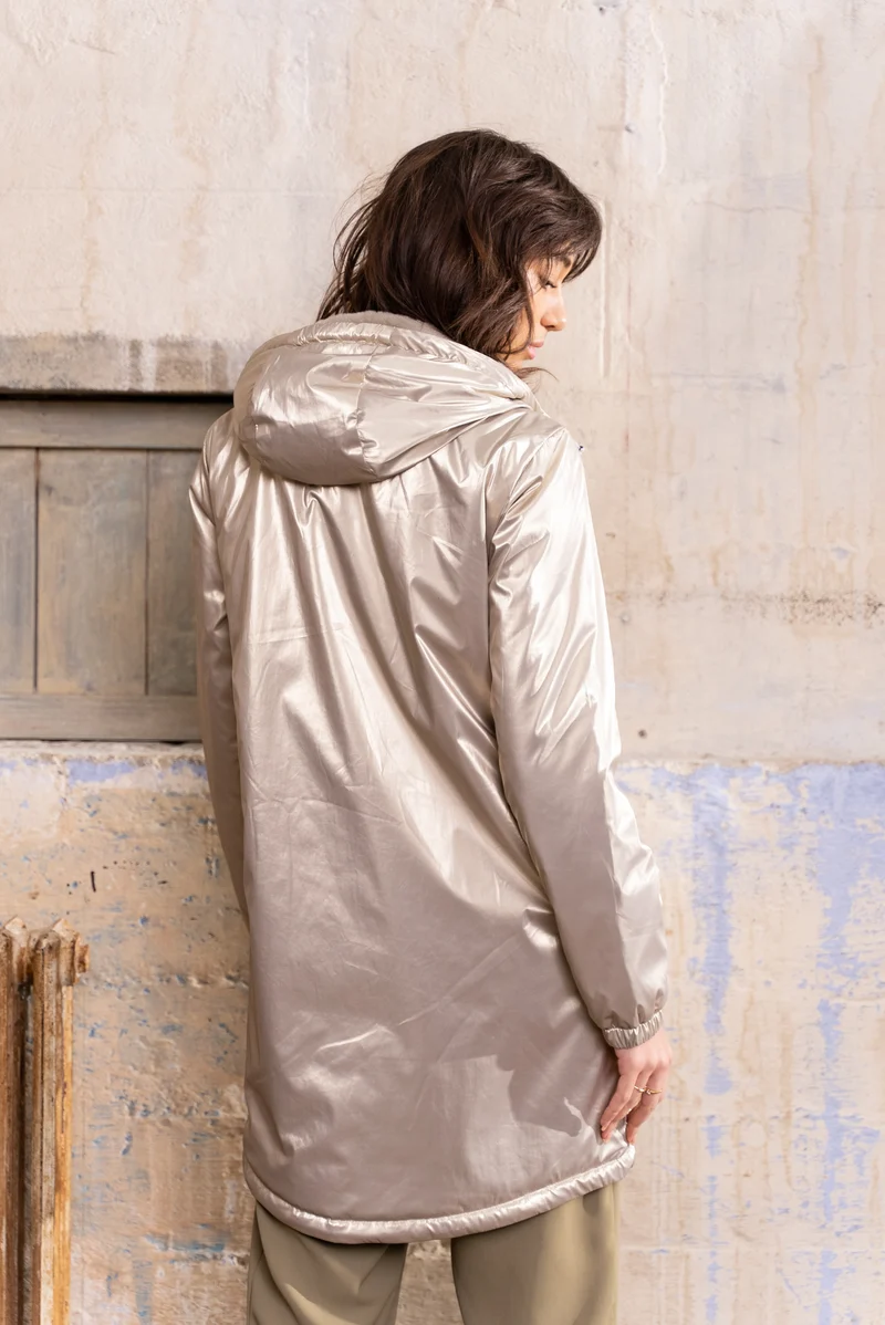 Imperméable fourré long avec cordon