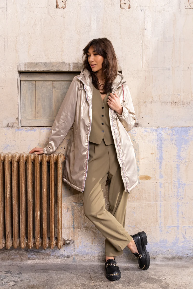 Imperméable fourré long avec cordon