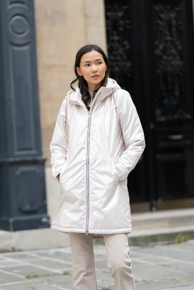 Imperméable fourré long avec cordon