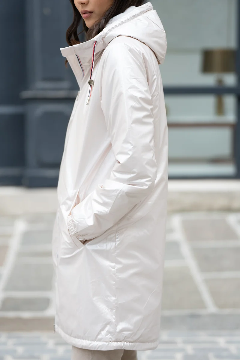 Imperméable fourré long avec cordon
