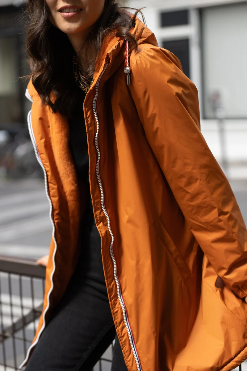 Imperméable fourré long avec cordon
