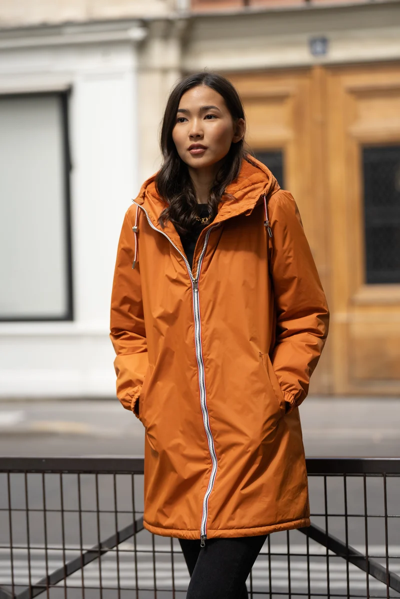 Imperméable fourré long avec cordon