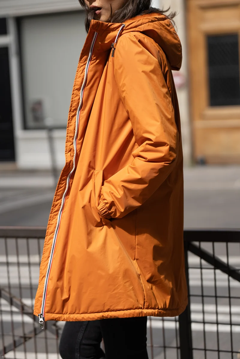 Imperméable fourré long avec cordon