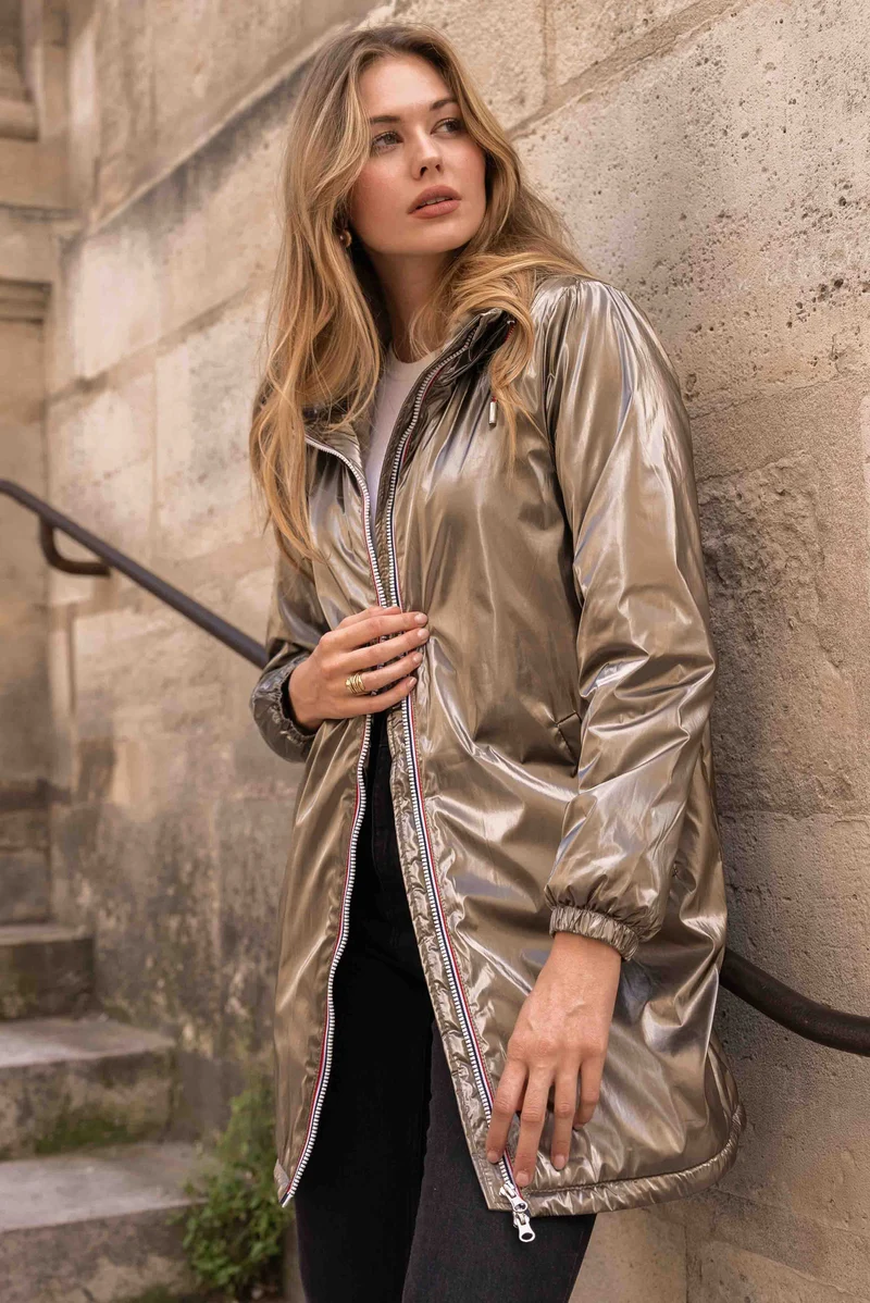 Imperméable fourré long avec cordon