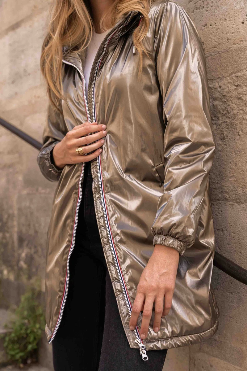 Imperméable fourré long avec cordon