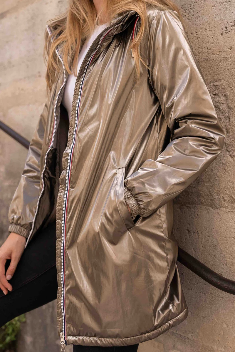 Imperméable fourré long avec cordon