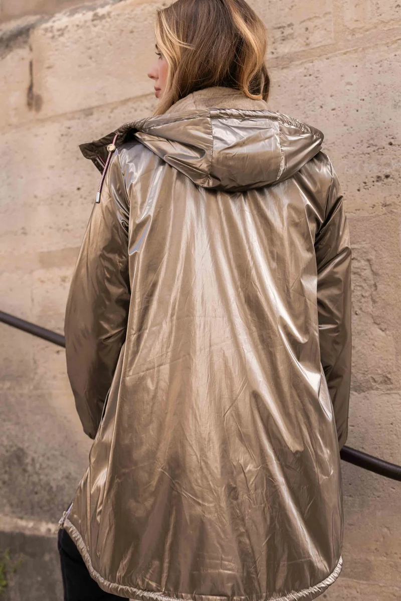Imperméable fourré long avec cordon