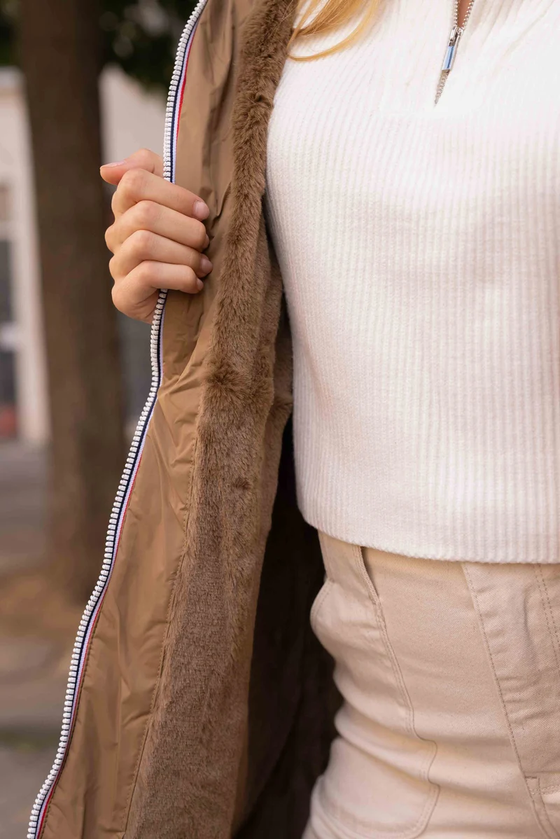 Imperméable fourré long avec cordon