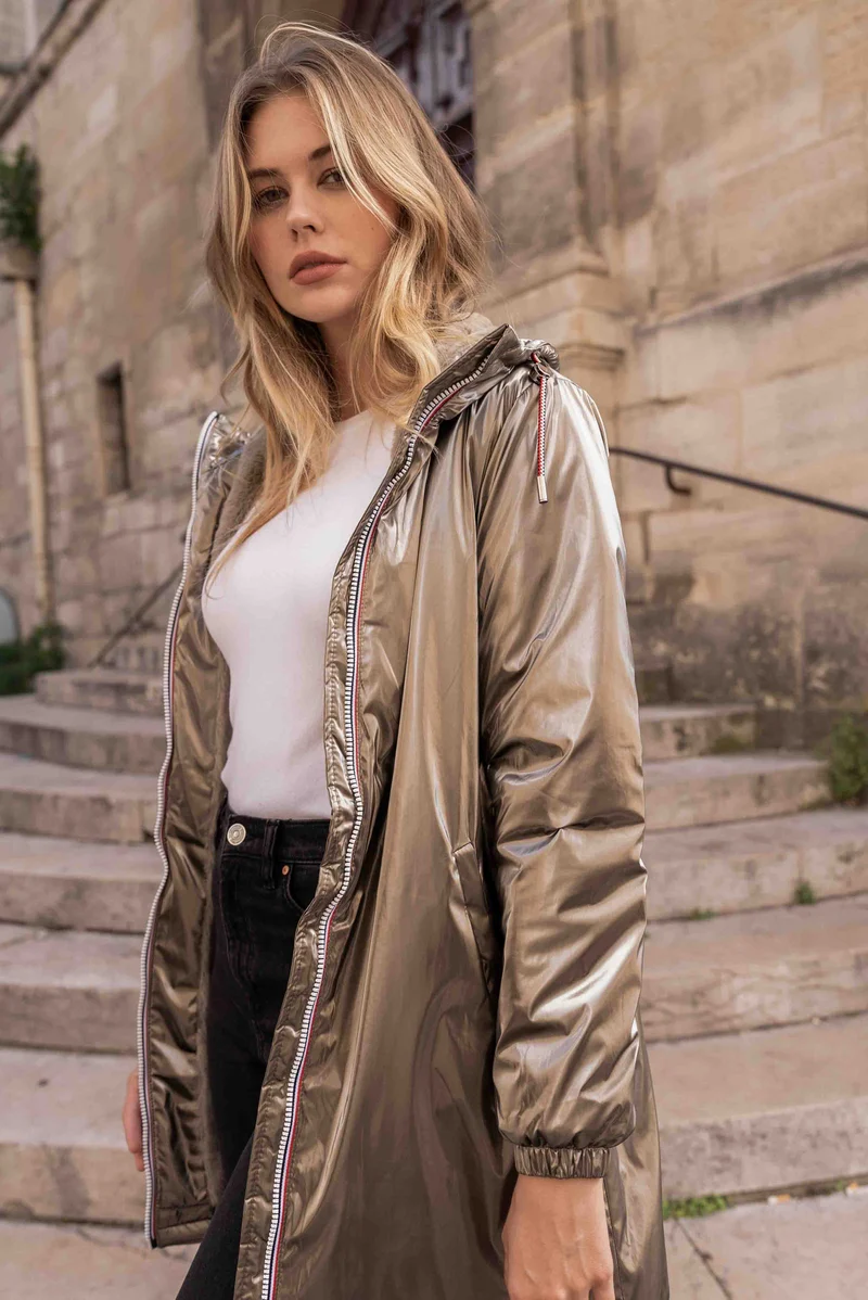 Imperméable fourré long avec cordon