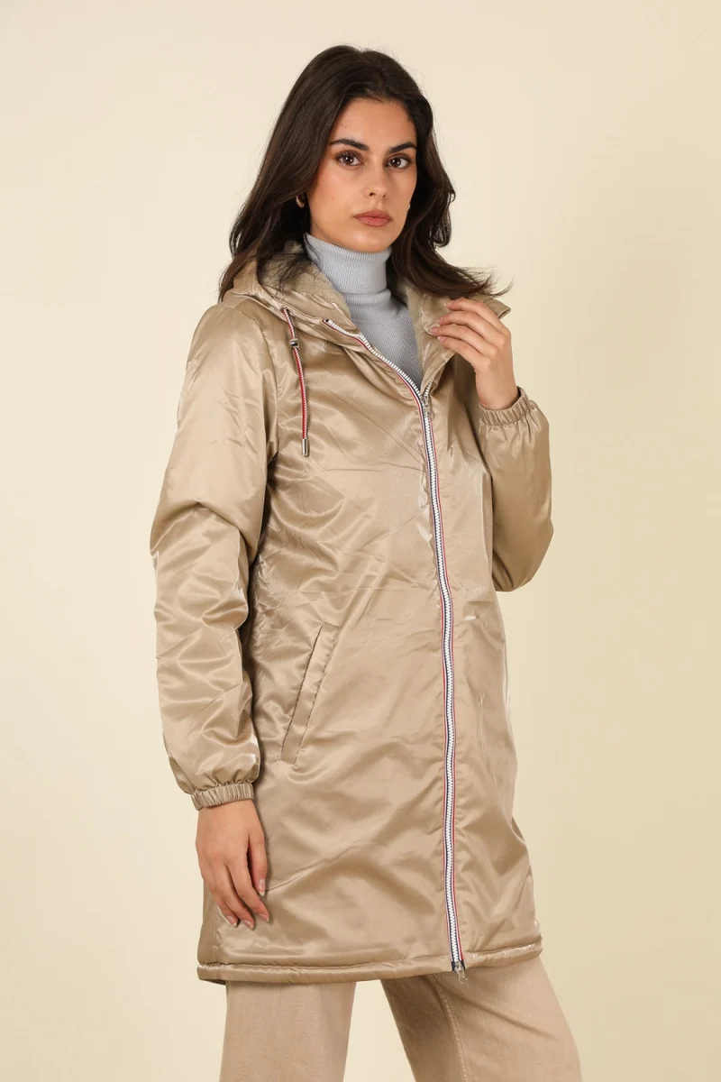 Imperméable fourré long avec cordon