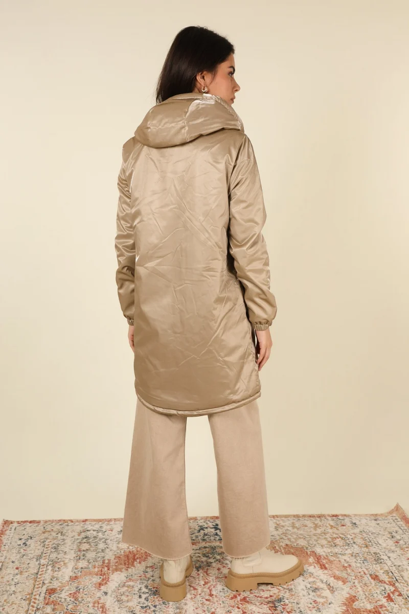 Imperméable fourré long avec cordon