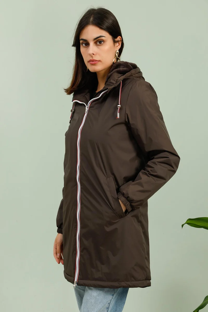 Imperméable fourré long avec cordon