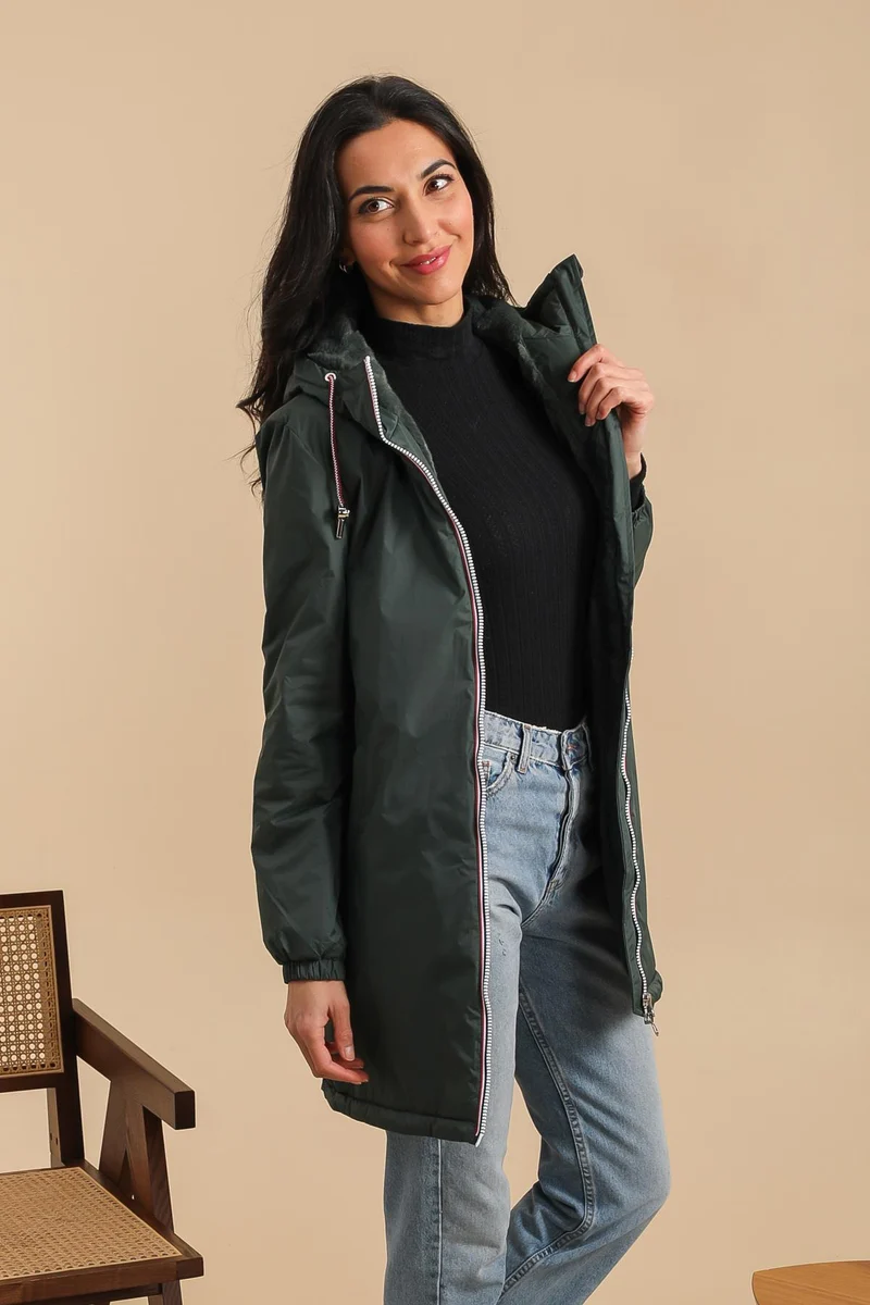 Imperméable fourré long avec cordon