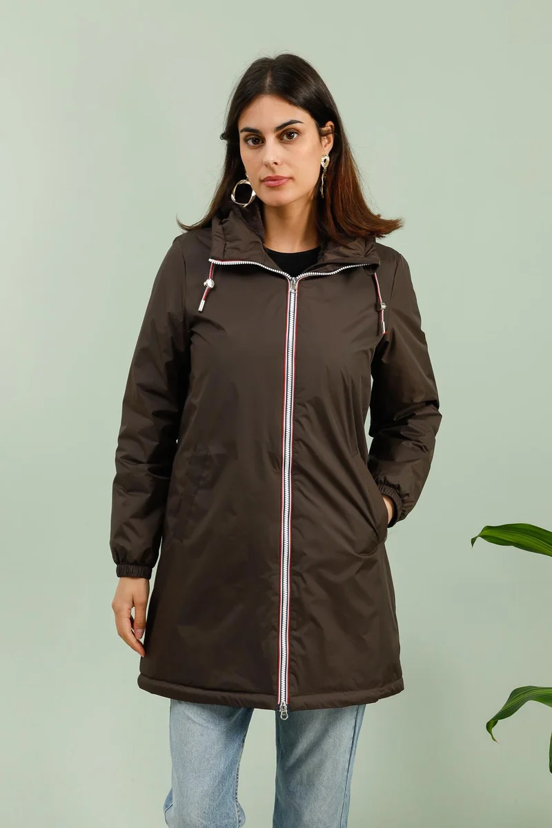 Imperméable fourré long avec cordon