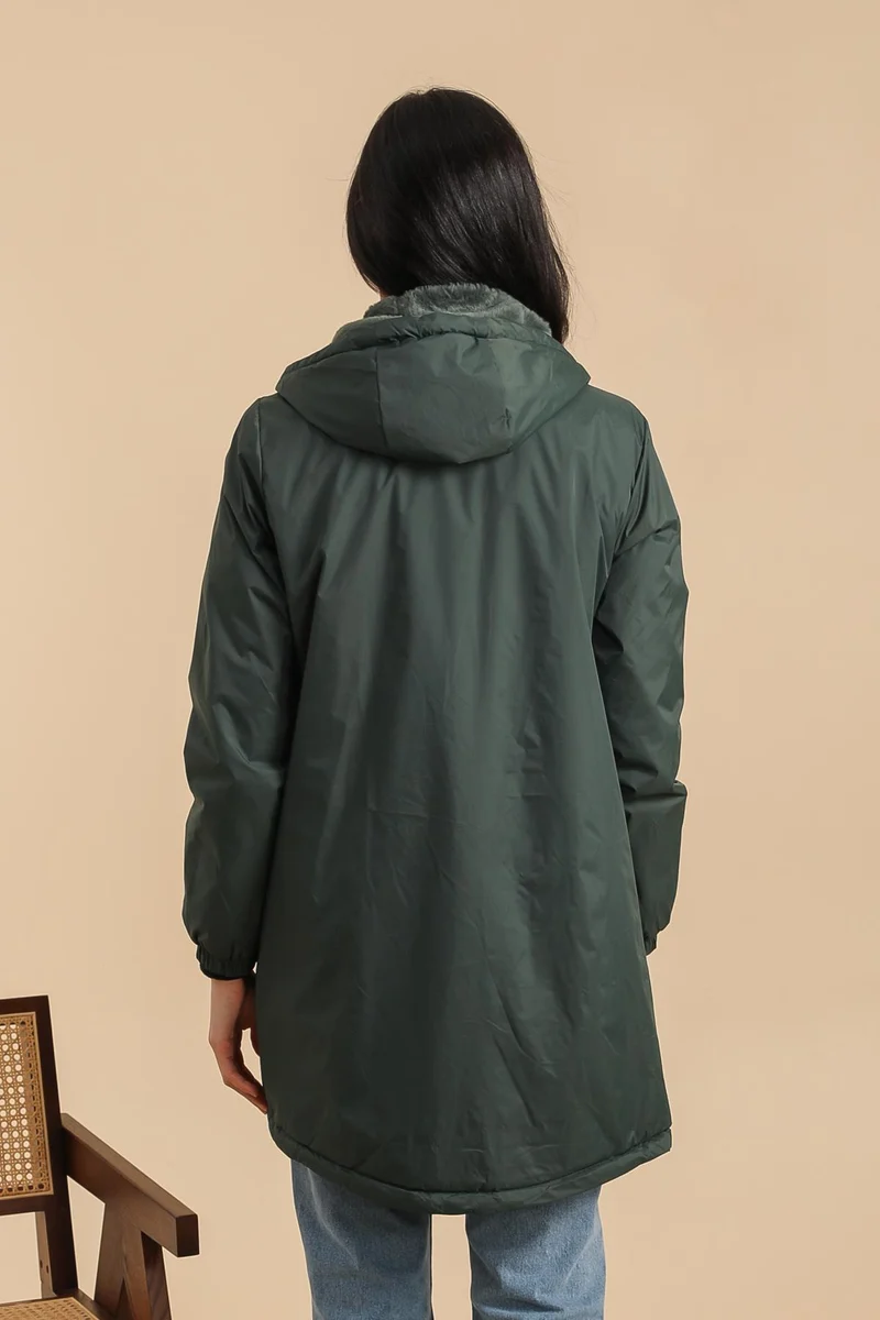 Imperméable fourré long avec cordon