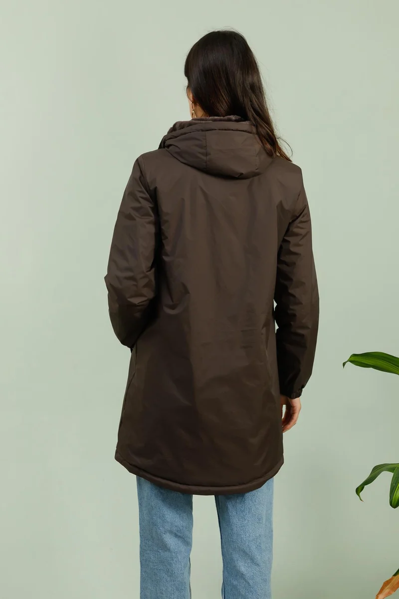 Imperméable fourré long avec cordon