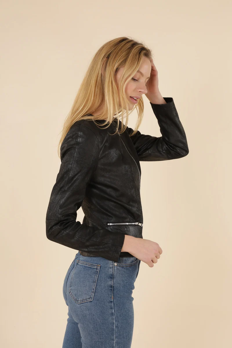 Veste suédine col rond