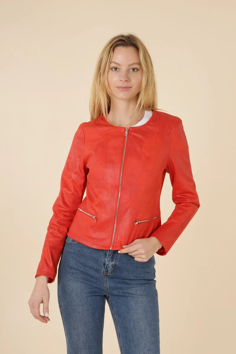 Veste suédine col rond
