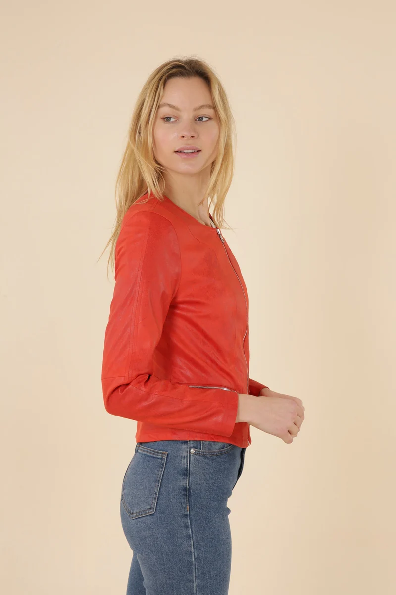 Veste suédine col rond