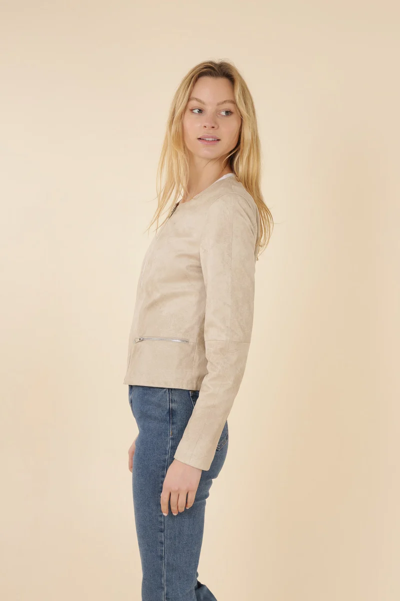 Veste suédine col rond