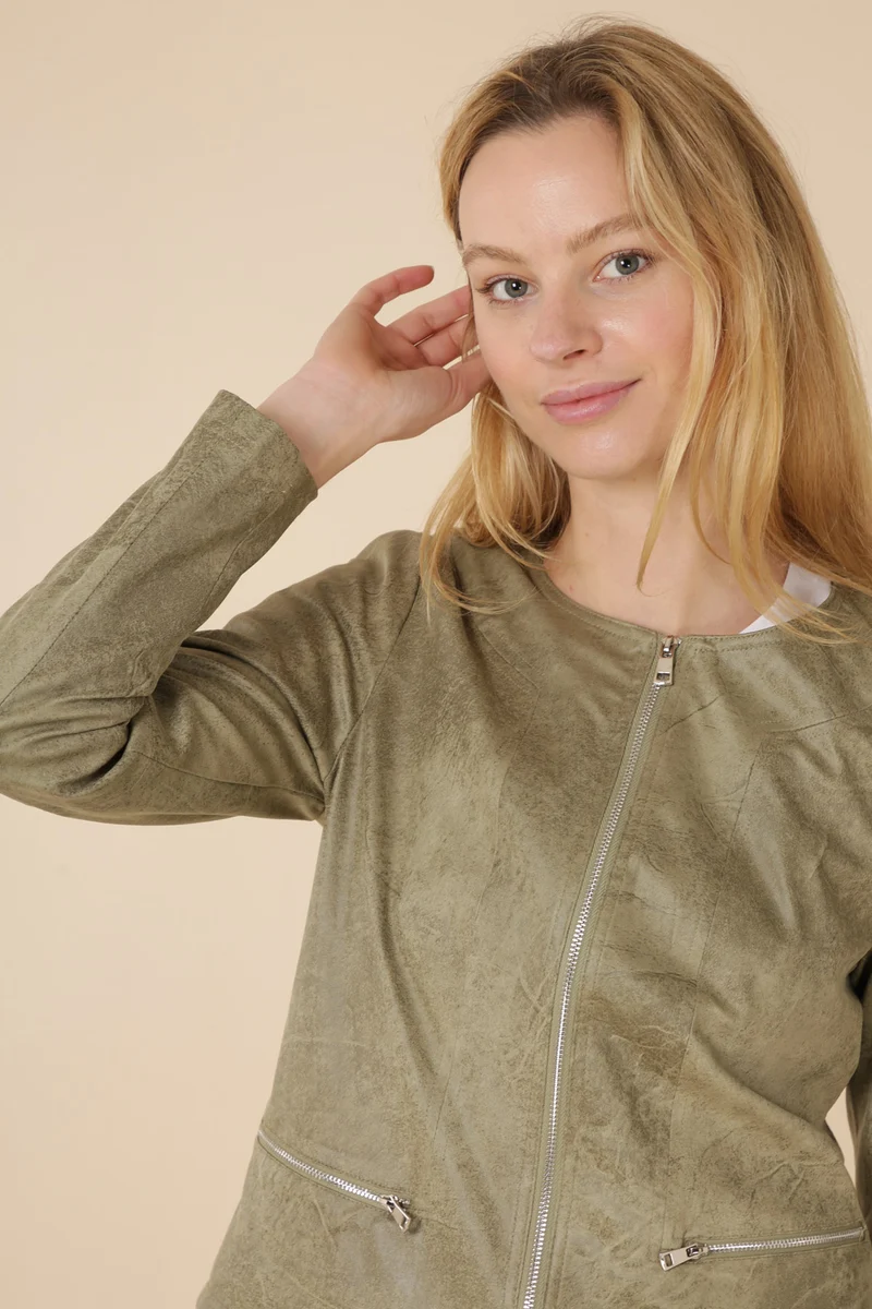 Veste suédine col rond