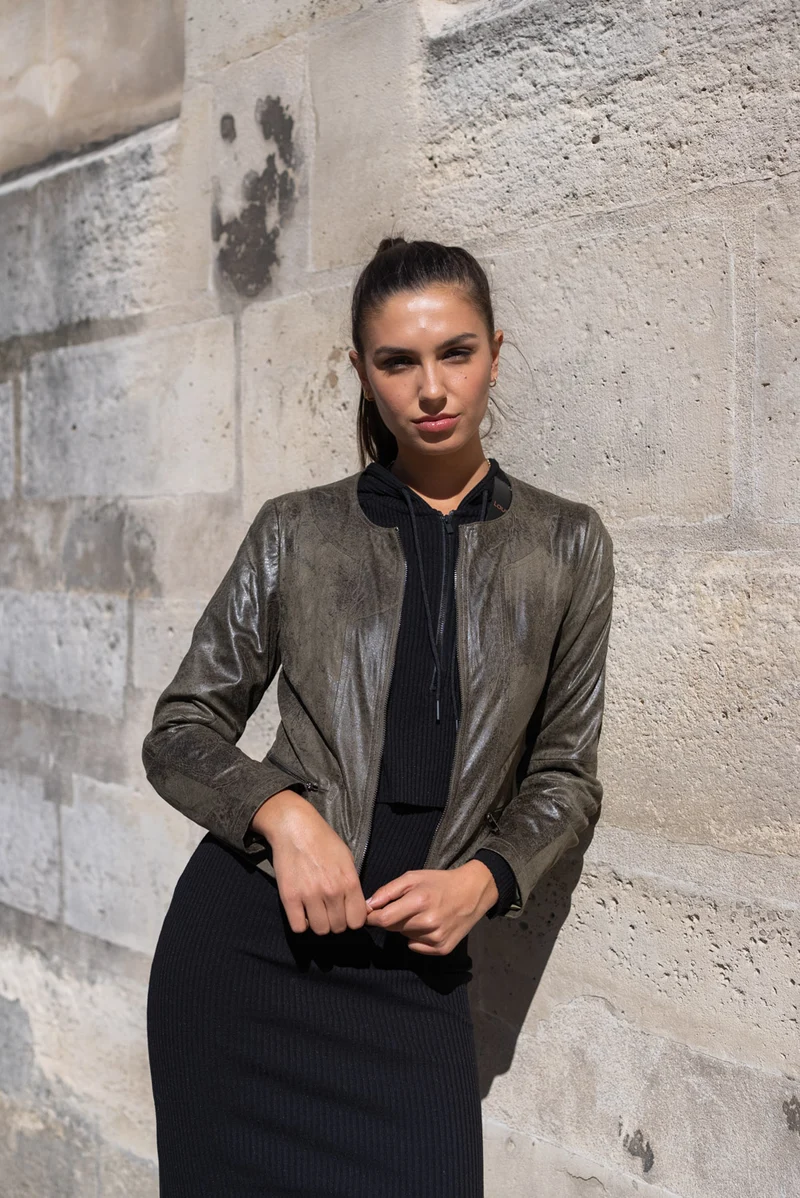 Veste suédine col rond