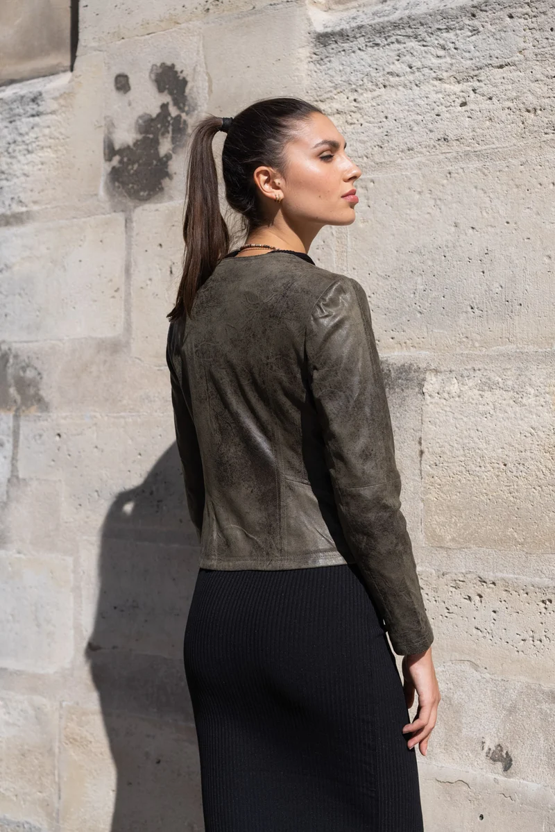 Veste suédine col rond