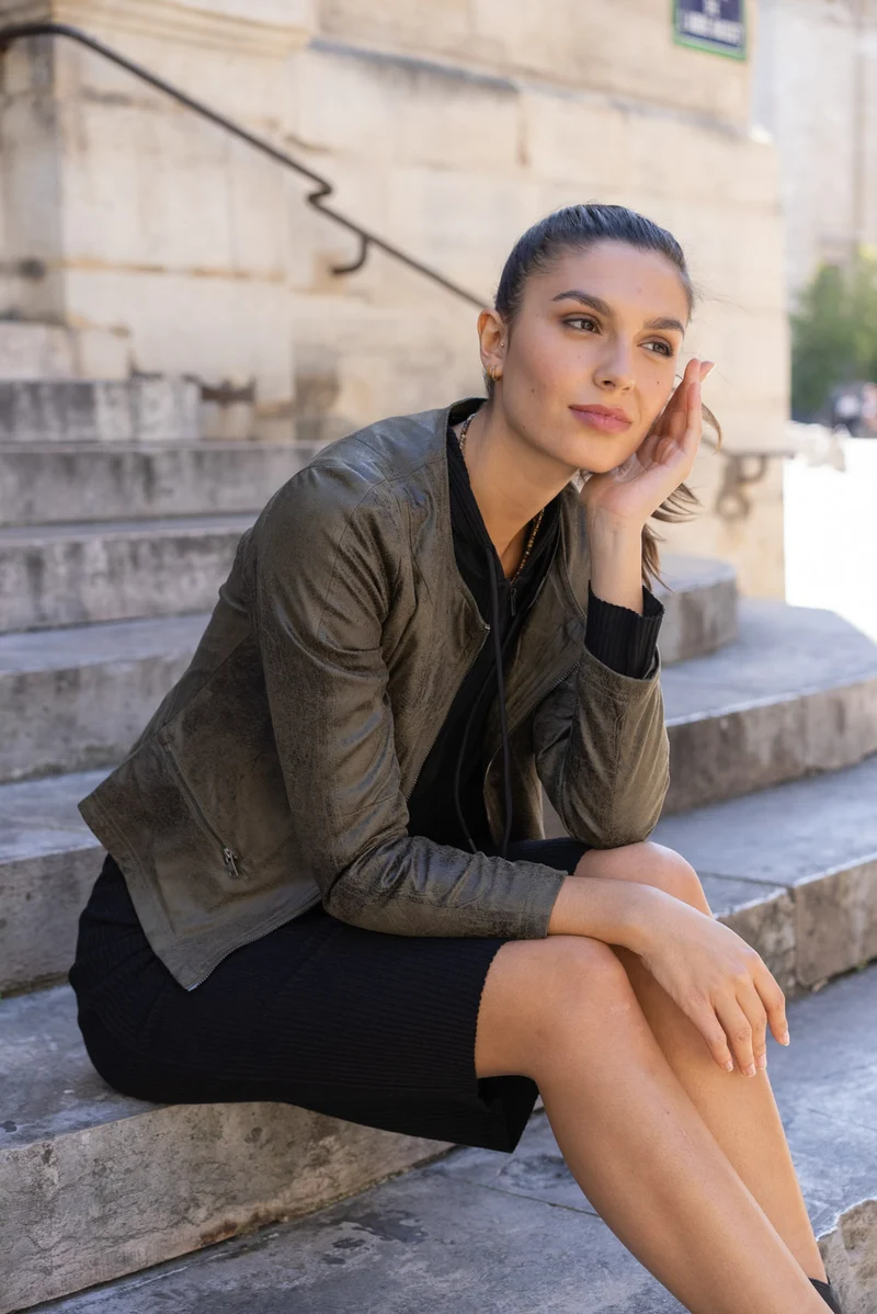 Veste suédine col rond