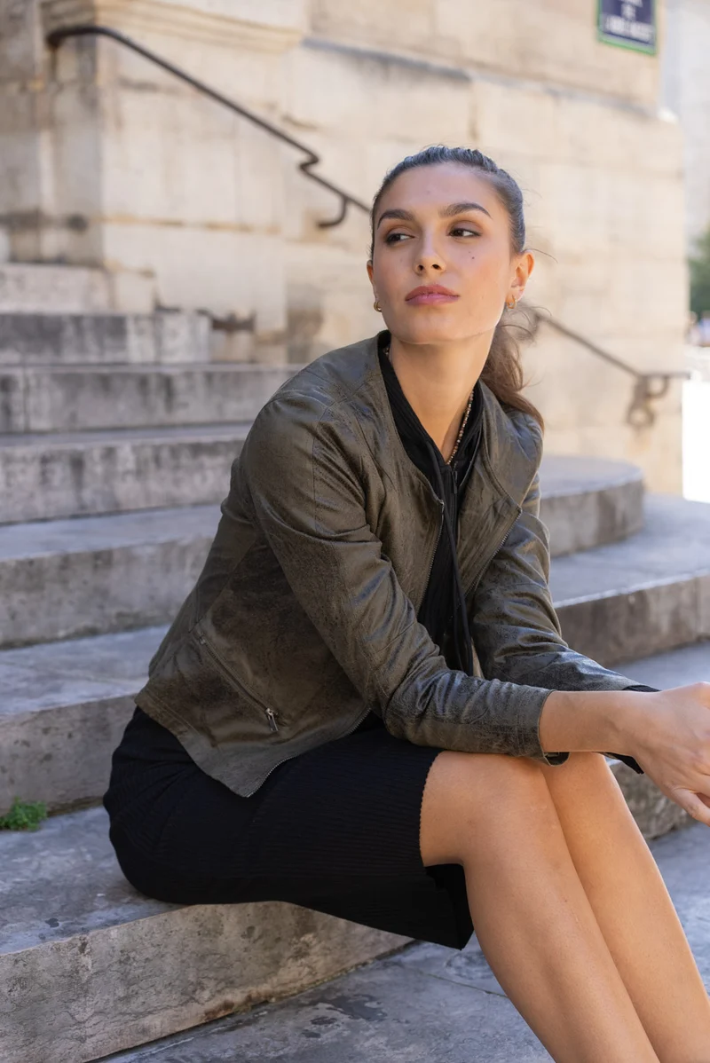 Veste suédine col rond